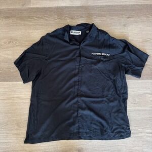 Playboy Studio PacSun Button Up Shirt Mens XL Black Rayon Short Sleeve Graphic